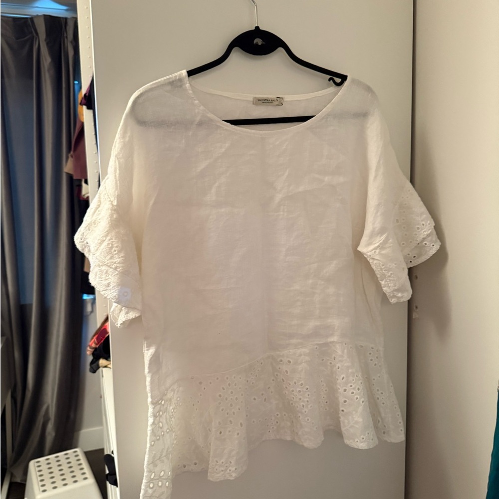Elegant White Eyelet Trim Blouse